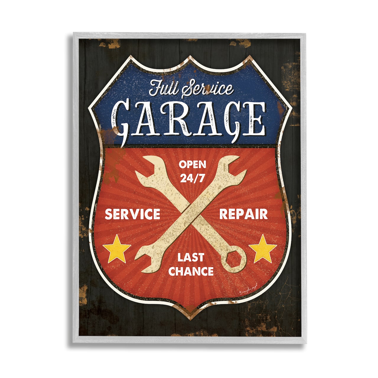 Stupell Industries Full Service Garage Sign Rustic Americana Highway Symbol in Gray Frame Wall Art
